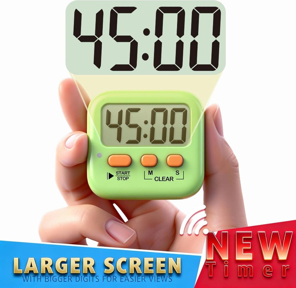 Versatile 2 Pack Kitchen & Classroom Timers - Loud/Silent Modes Included