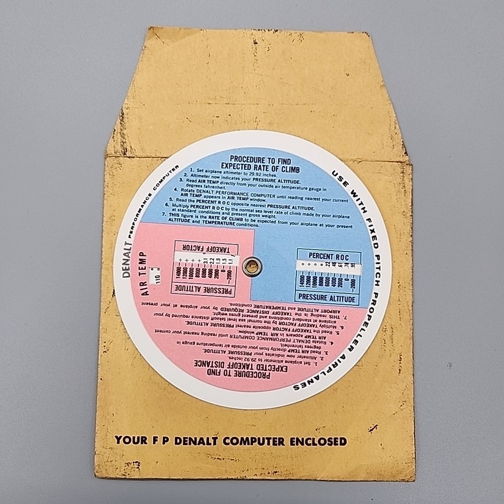 F P Denalt Performance Computer...Use With Fixed Pitch Propeller Airplanes