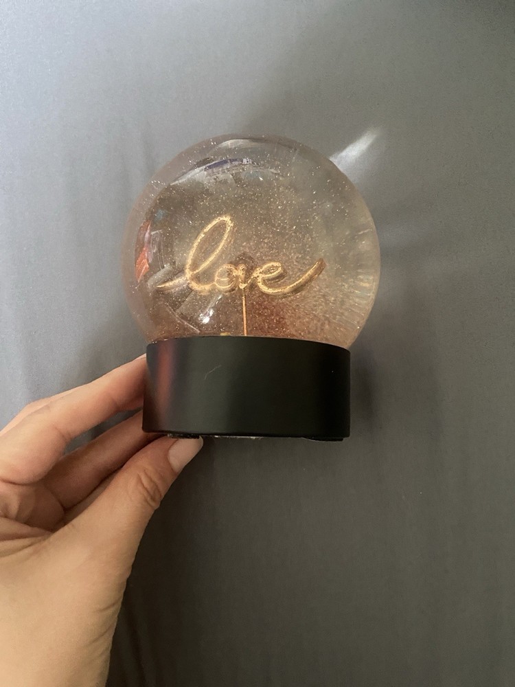 Glass 'Love' Glitter Globe with Black Base