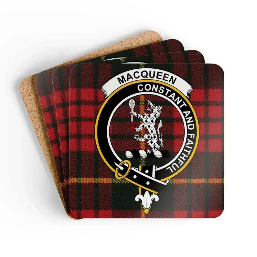 MacQueen Clan Crest Scottish Tartan Coaster Set