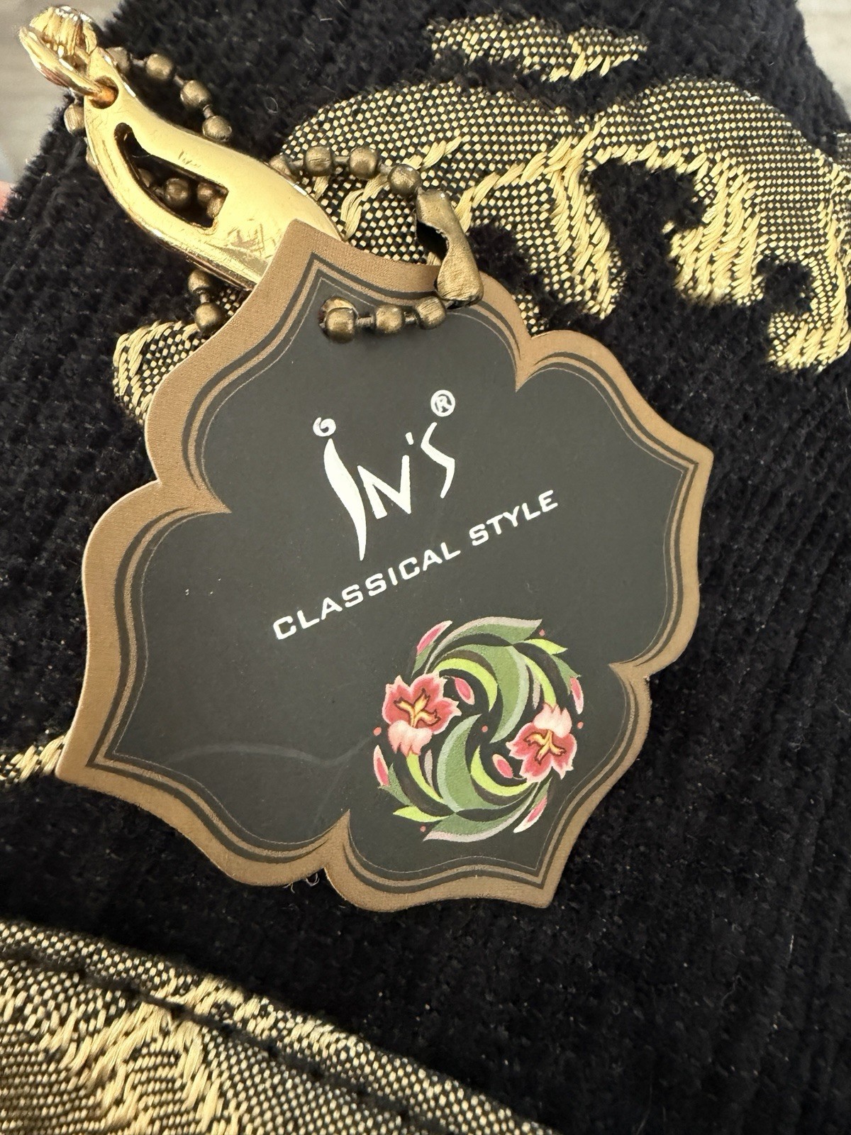 Elephant Themed Tote Bag Embroidered Black + Gold Asian Exotic Style