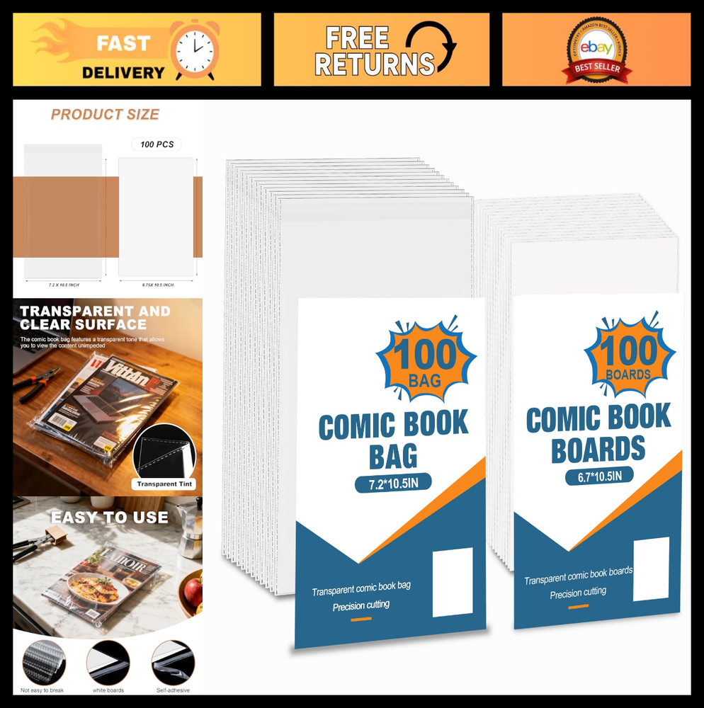 100 Pack Comic Book Bags & Boards - Reusable Storage for Comics, Magazines, Coll