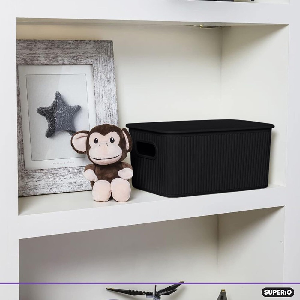 Superio 5L Small Ribbed Storage Bin- Plastic Storage Bin (2 Pack, Brown)