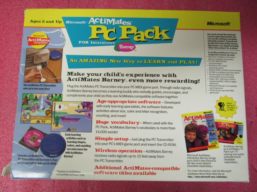 Microsoft ActiMates 1997 Interactive Barney Dinosaur PC Pack CD-ROM New Sealed