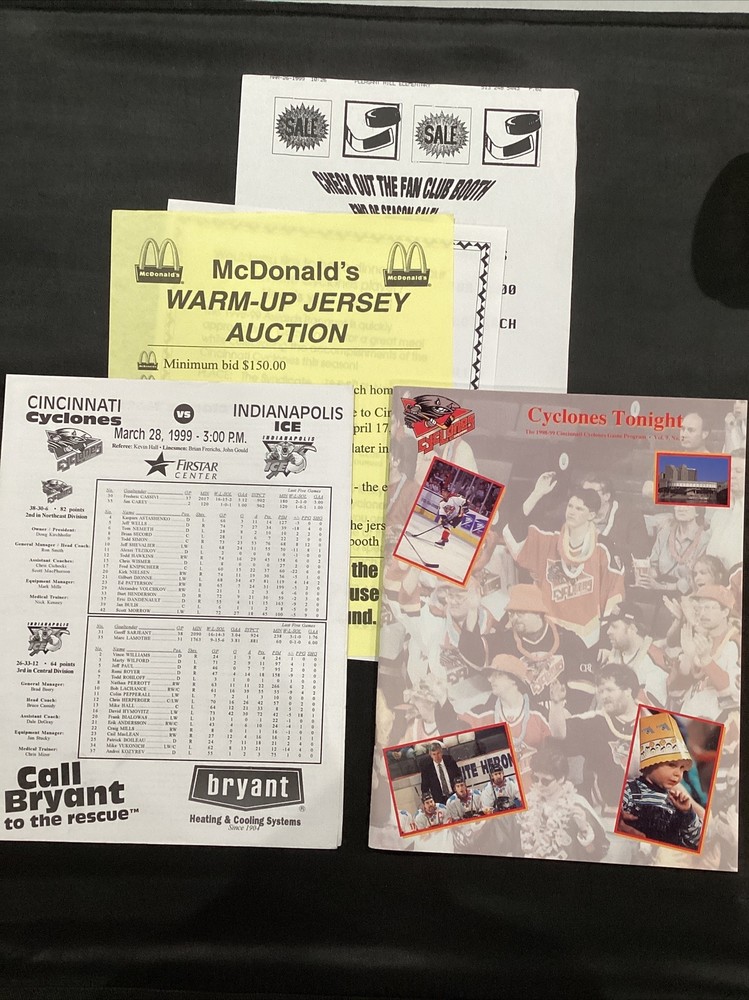 1999 Cincinnati Cyclones v Indianapolis Ice Hockey Program & Insert