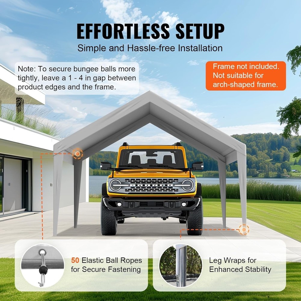 13x20 ft Durable Carport Replacement Canopy, Easy Install with Bungee System