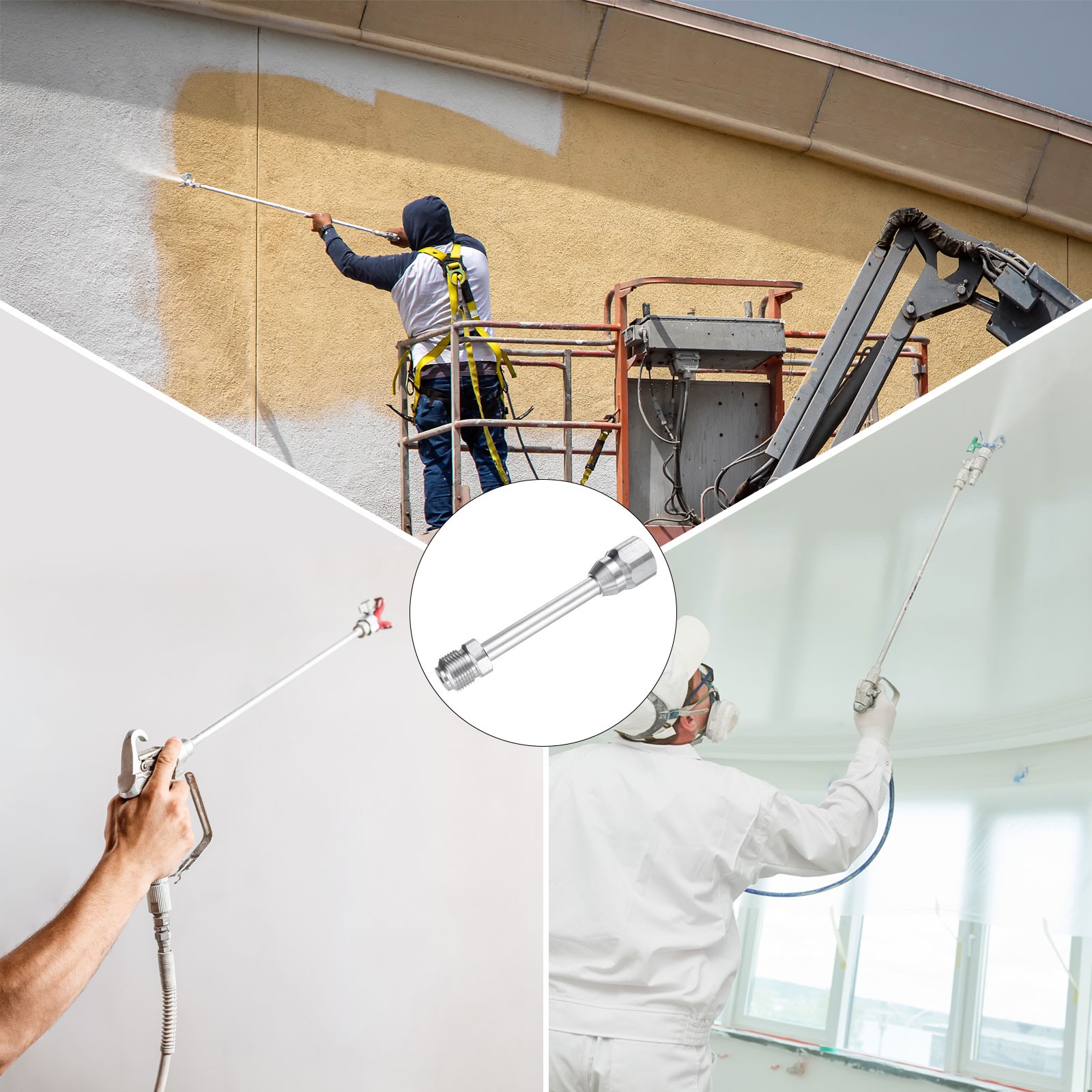 2 Set 15cm/6" Airless Paint Sprayer Spray Gun Tip Extension Pole Rod Silver