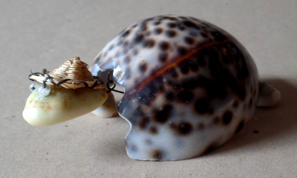 Vintage Small Distressed Seashell Turtle Figurine