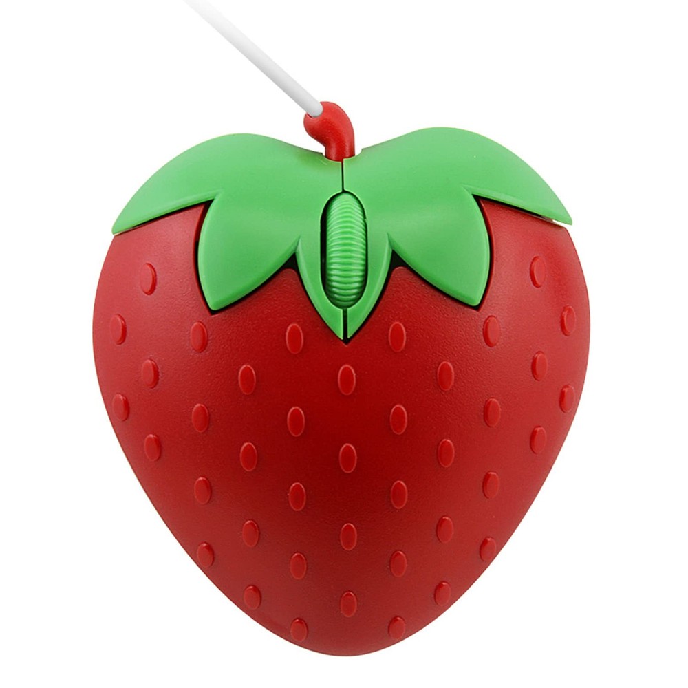Wired Mouse Strawberry Shape Corded 3 Button 1200 DPI Optical USB Red Cord