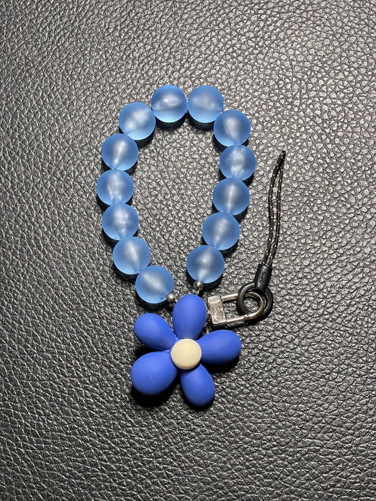 Blue Frosted Flower Phone Strap