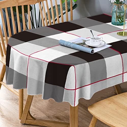 Oval Tablecloth Black And White Checkered Tablecloth, Modern Plaid