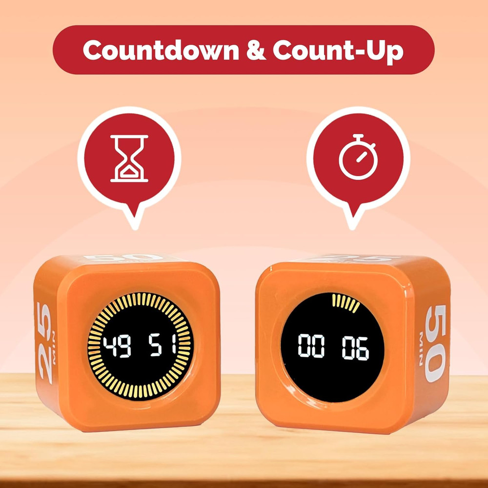 Pomodoro Cube Timer Productivity Visual Timer - 5/10/30/60 Min Rotating Countdow