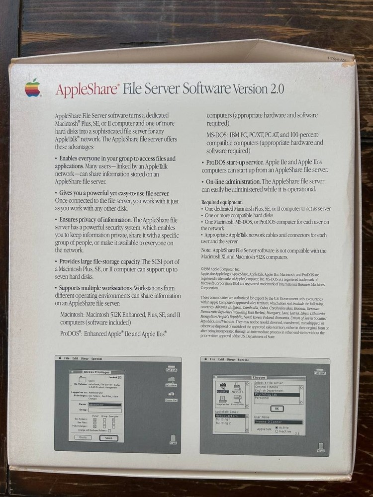 Macintosh AppleShare M0548/B Version 2.01. Vintage Apple software
