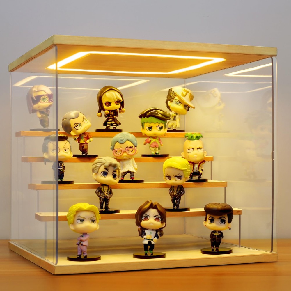 AZEYN Clear Acrylic Display Case with Light , 5 Tier Display Box Stand Assemb...