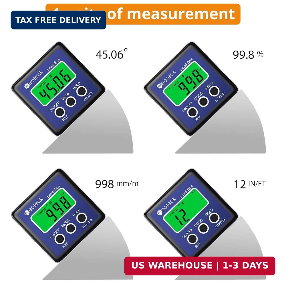 Neoteck Digital Angle Finder LCD Digital Angle Gauge Waterproof Protractor Incli