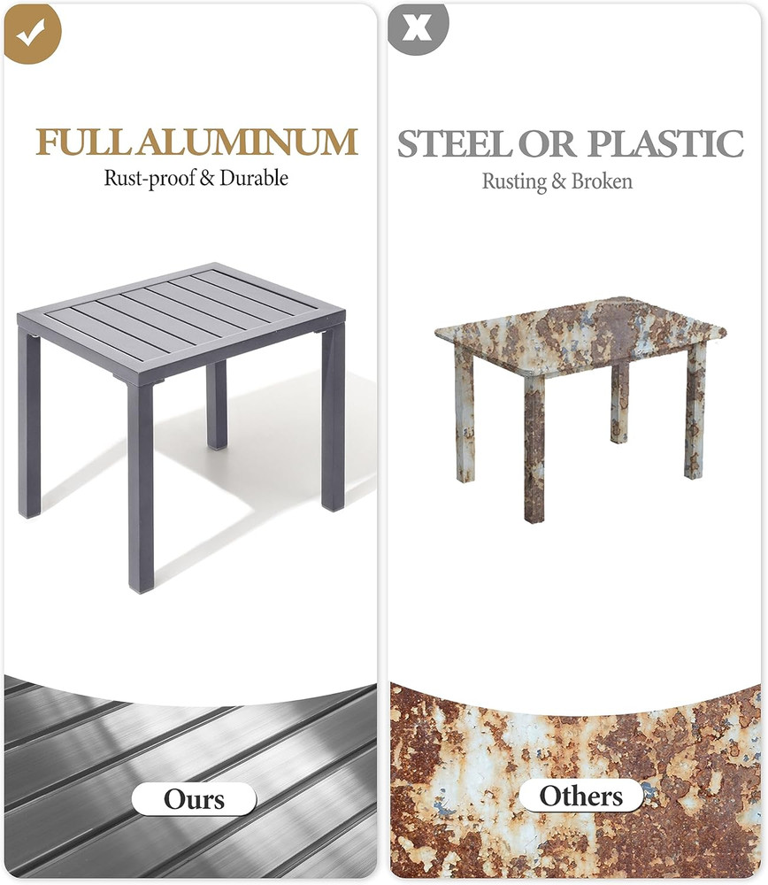 Outdoor Side Table,Aluminum Rectangular Side/End Table, Small Patio Coffee Bistr