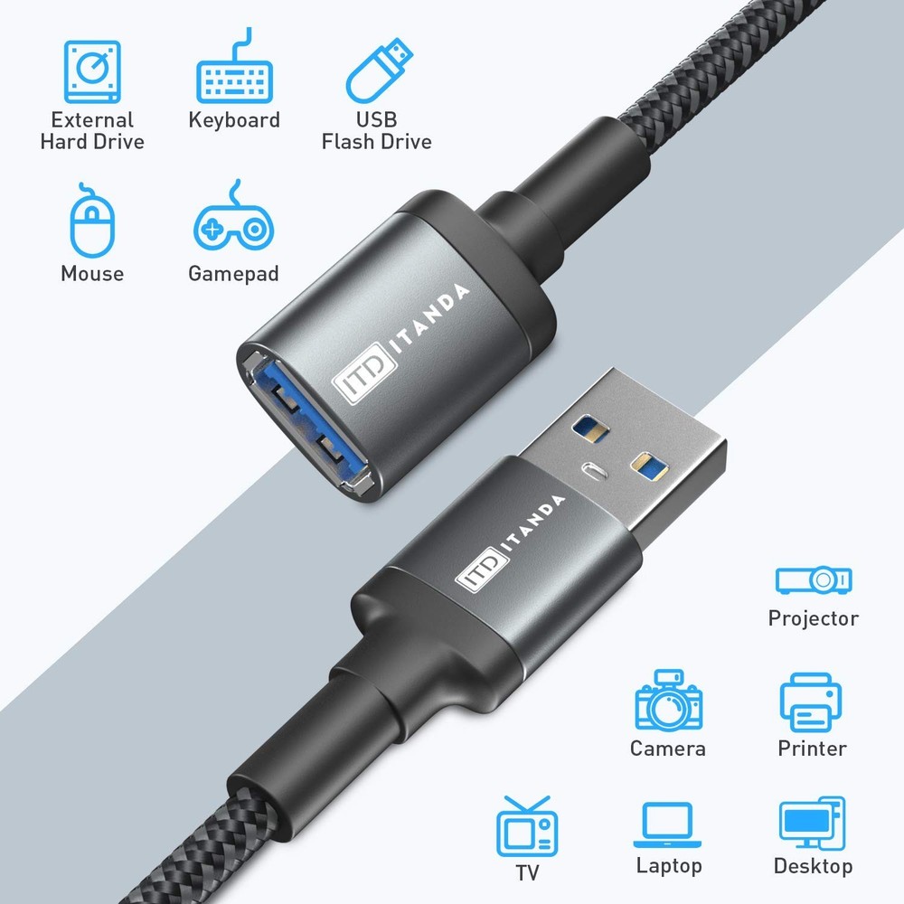 Versatile 10FT USB Extension Cable - Fast Transfer for Gaming, Printing & More