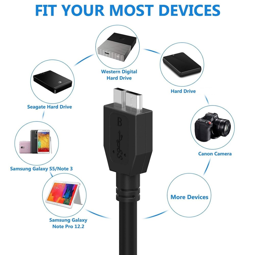 ITD ITANDA USB 3.0 Micro Cable, 3.3FT, Heavy 3.3 FT - A to B, Black
