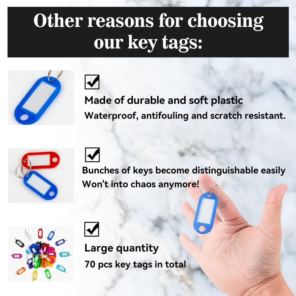 Sukh 60 Pcs Key Ring Tags - Plastic 2.1*4.6 centimeters, Red
