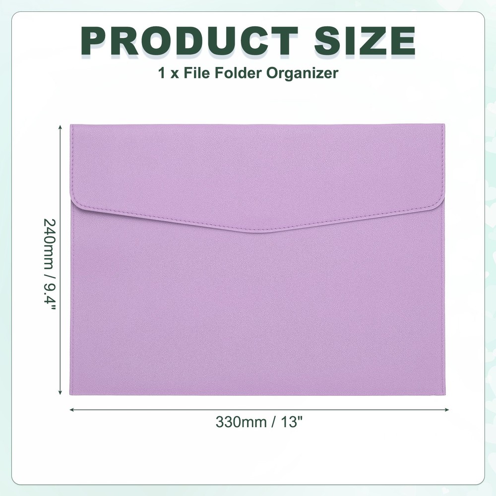 PU Leather A4 File Folder, Document Holder Filing Organizer Style 2, Purple
