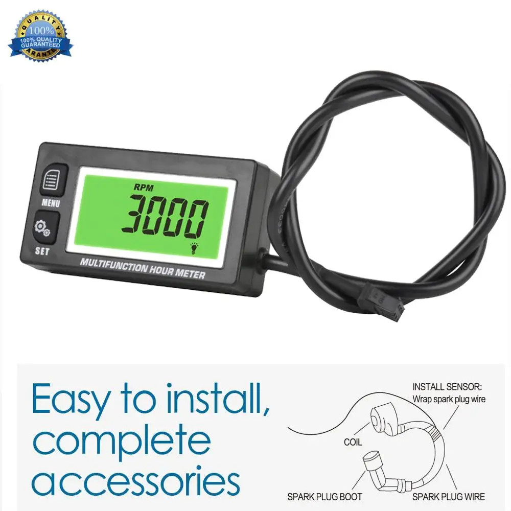 Multifunction Hour Meter Tachometer Voltmeter with Clock 2&4 Stroke for Cycle