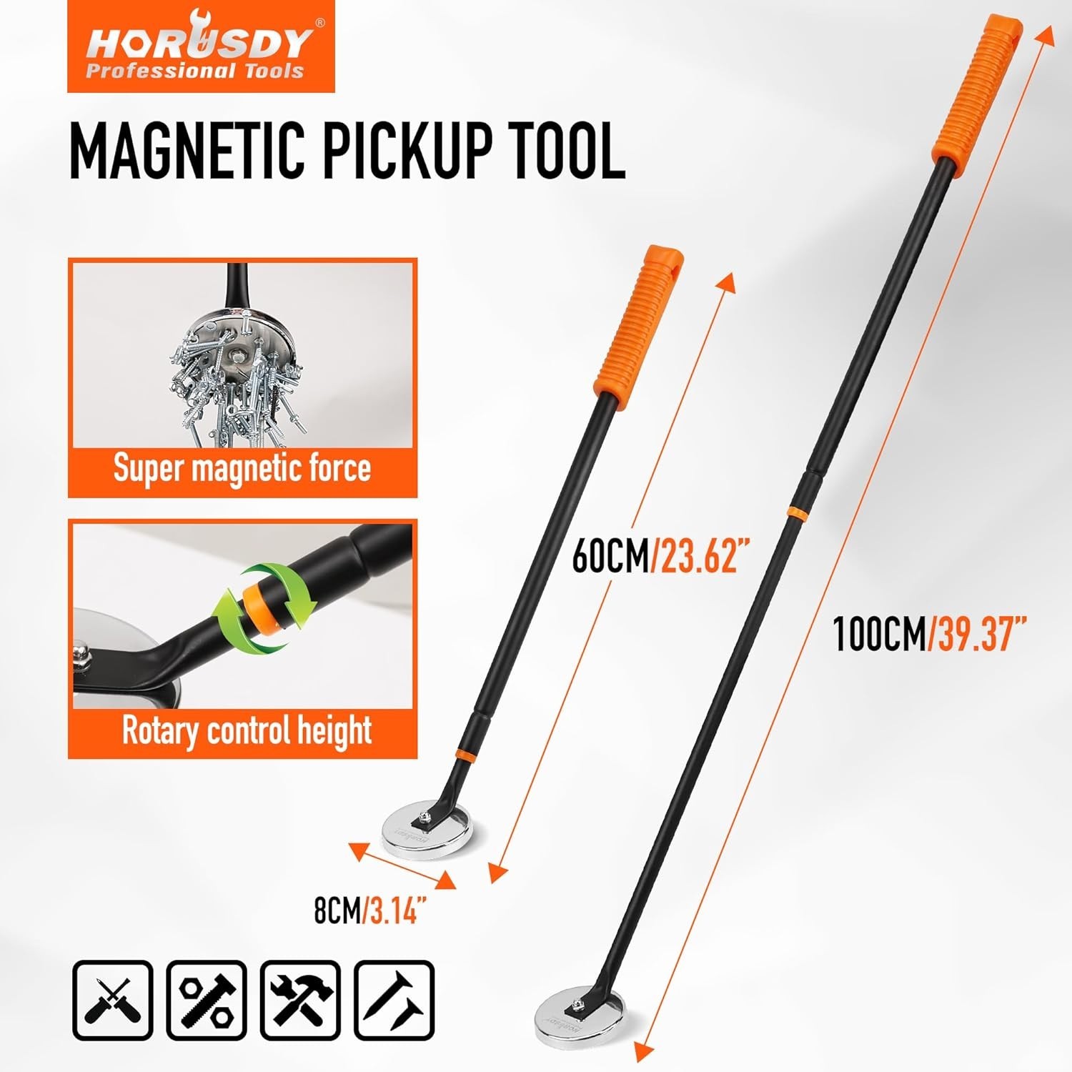 36-Inch Rolling Magnetic Sweeper with Wheels 40-Inch Telescoping Magnetic Pick