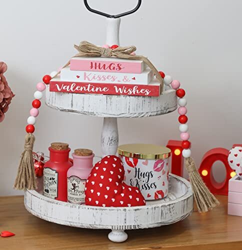 Valentines Tiered Tray Decor,Reversible Stack Blocks for Table Kitchen