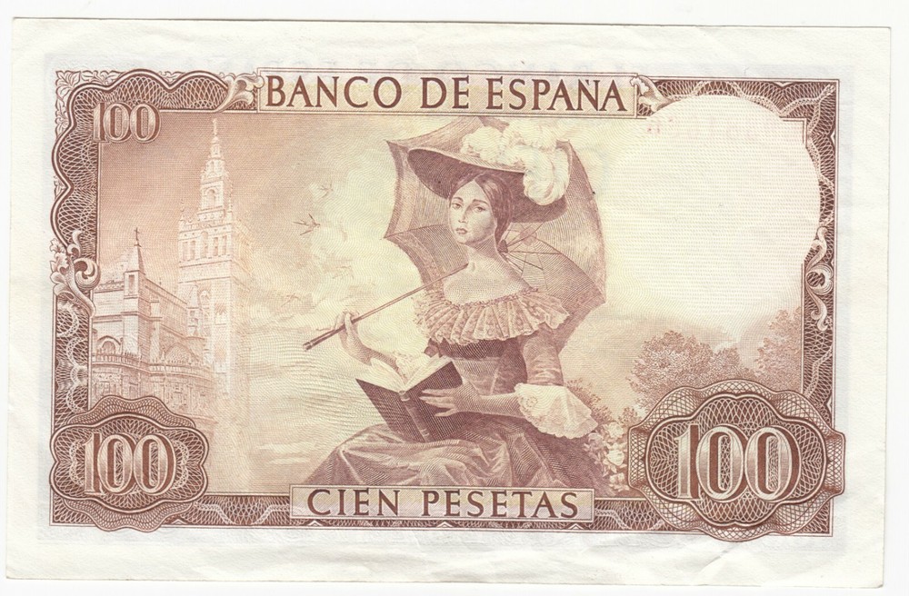 1965 Spain 100 Pesetas Note - EF