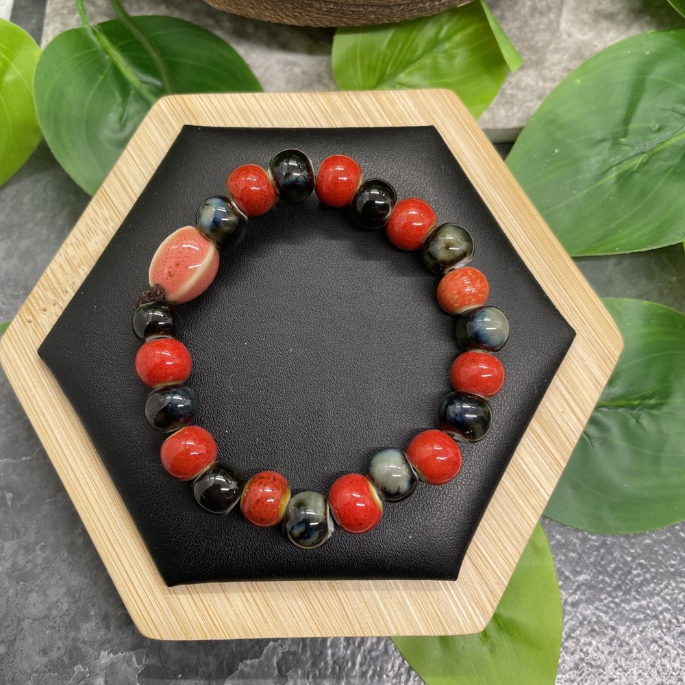 Handmade Ceramic Bead Beaded Stackable 6” Plus Stretch Bracelet New B8997