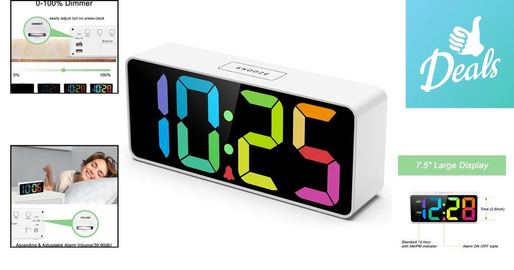 Rainbow-Themed Alarm Clock with 7.5-Inch Bright Display & Adjustable Volume