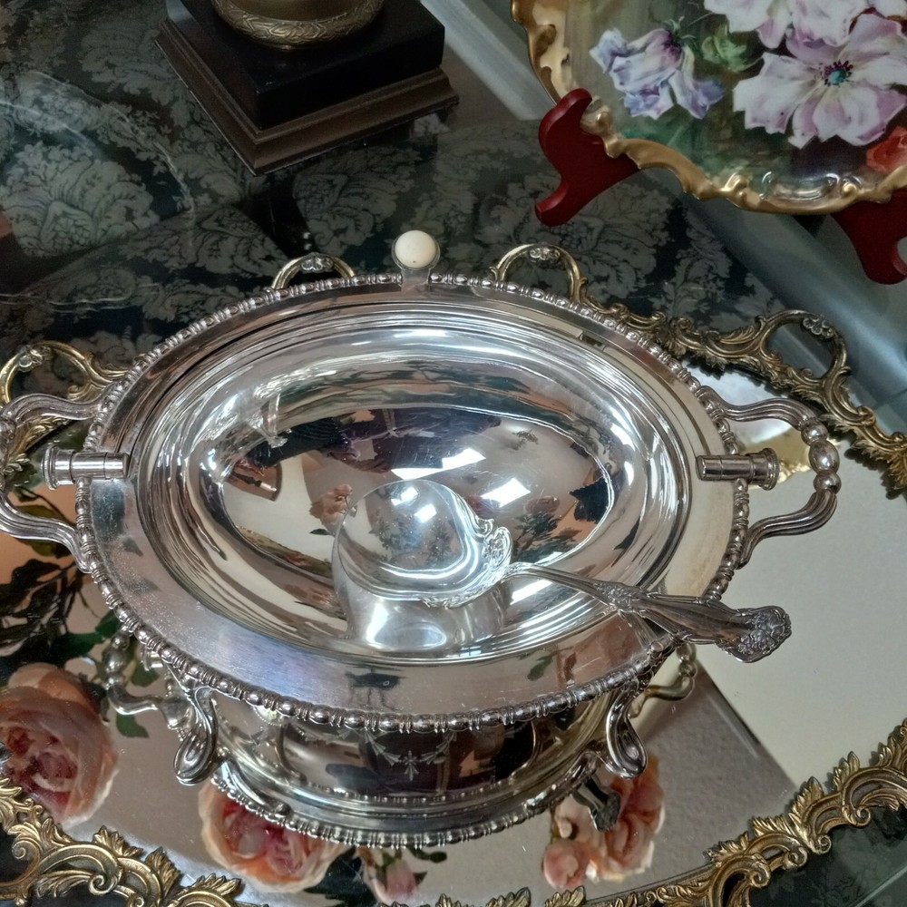 antique Silver Plate Serving Dish/Spoon