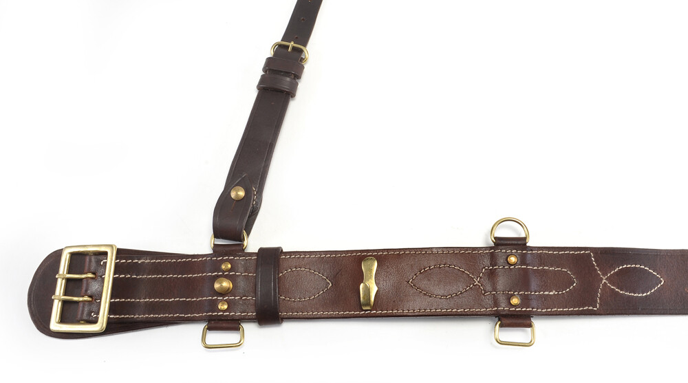 WW1 Sam Browne Belt With Shoulder Strap Premium Drum Dyed Oiled Brown Leather