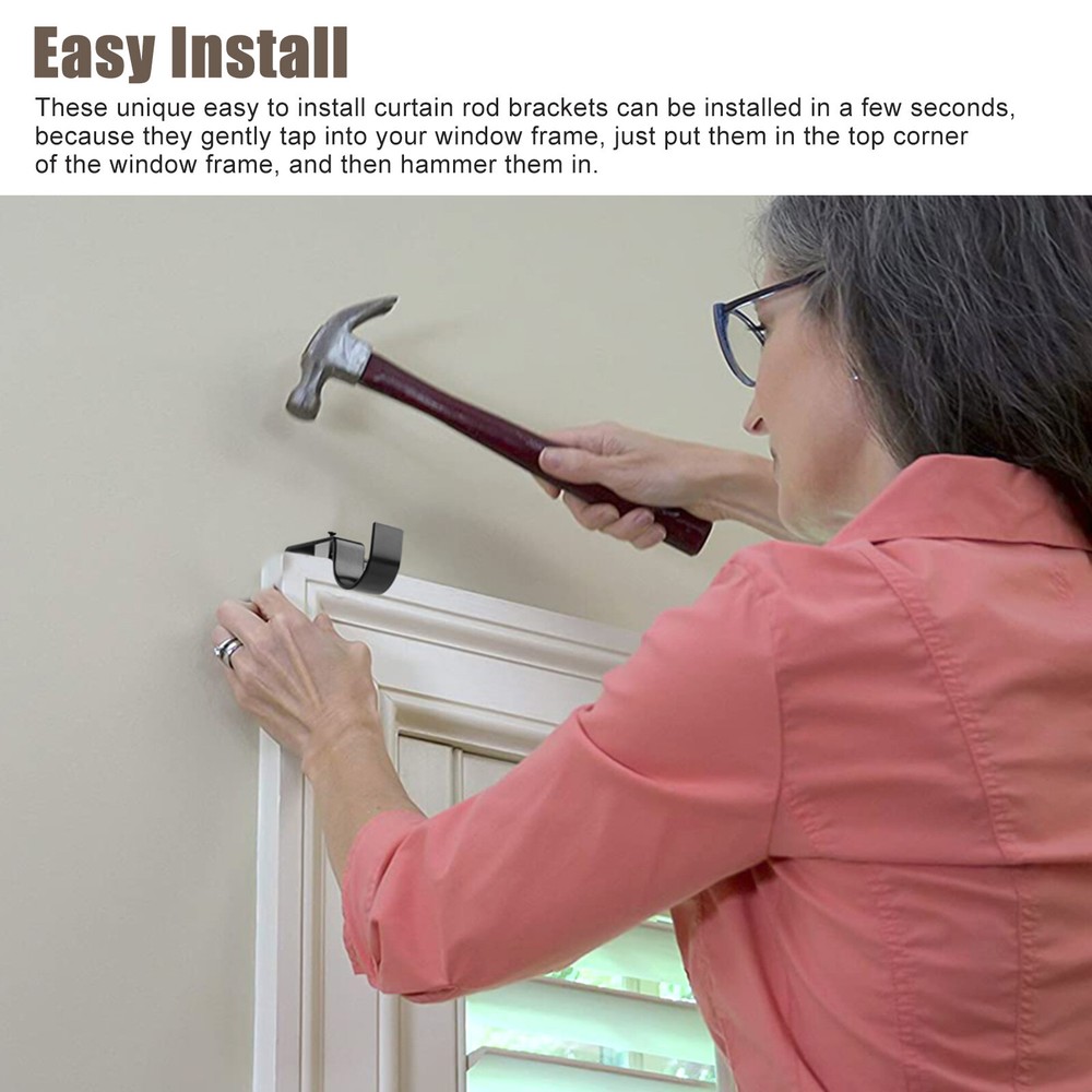 4Pcs Hole-Free Hang Curtain Bracket Rod Holders Single Hook Into Window Frame