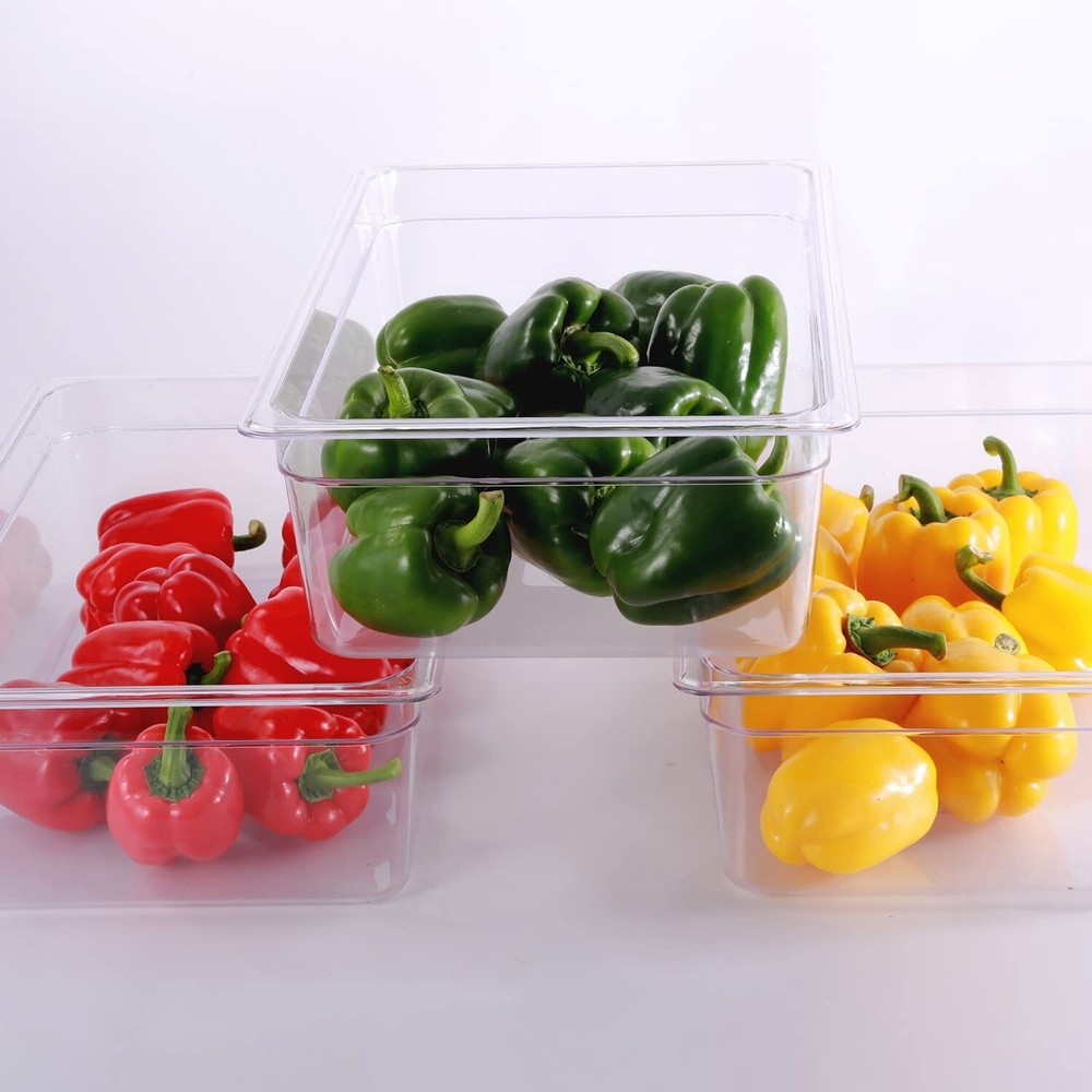 6 PACK Full Size Clear Plastic Steam Prep Table Food Pan Polycarbonate 6" Deep