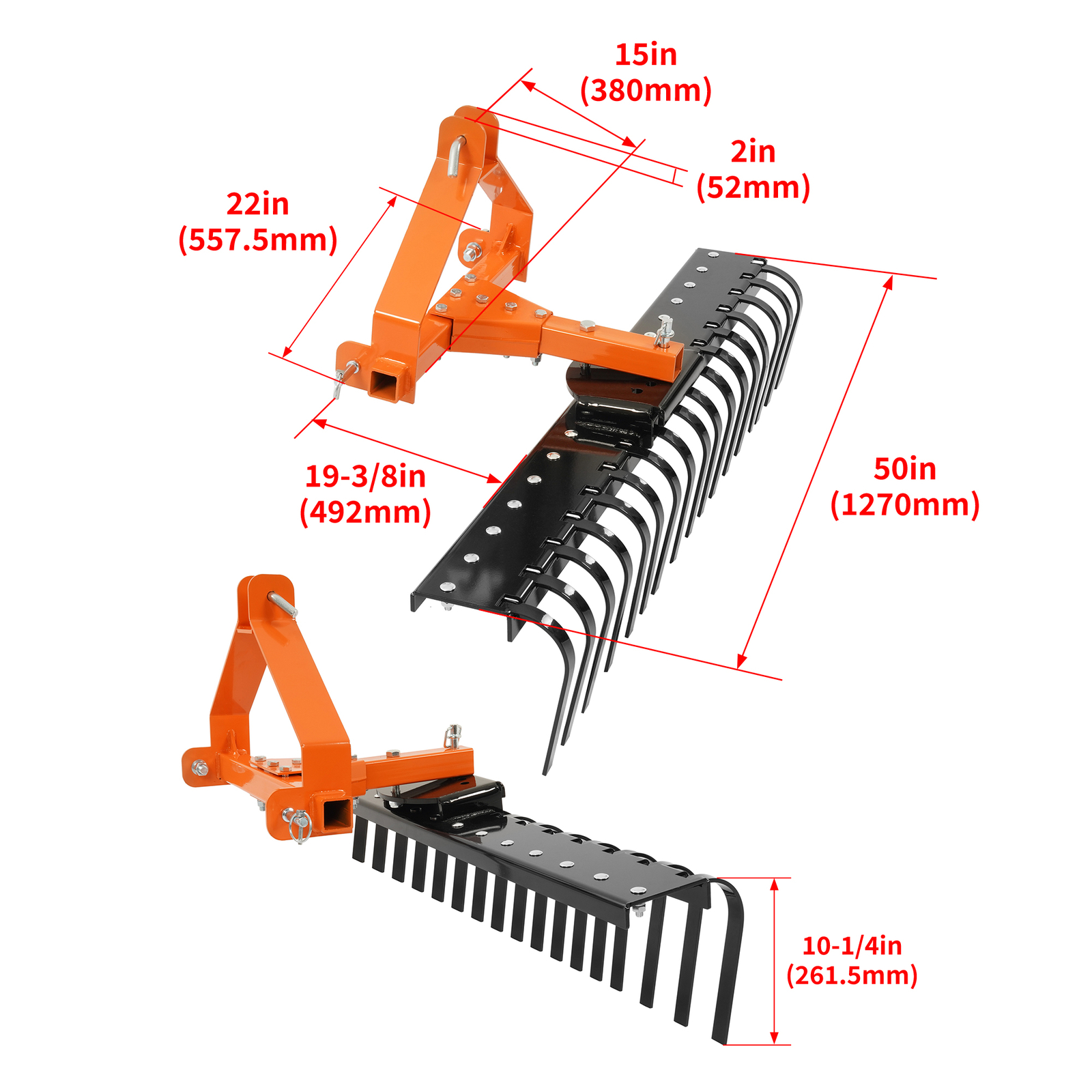 3-Point Landscape Rake 5 FT For Category-0 Tractor Hookup Landscaper Grass Comb