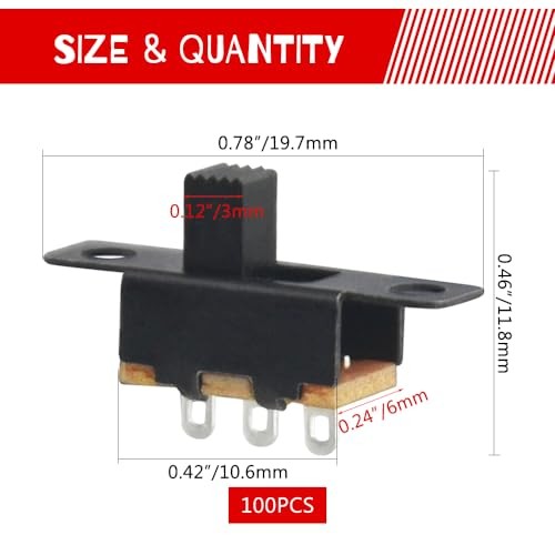 100 PCS 0. 5A 50V DC 3 Pin On/Off 2 Position Panel Mount Slide Switch Micro