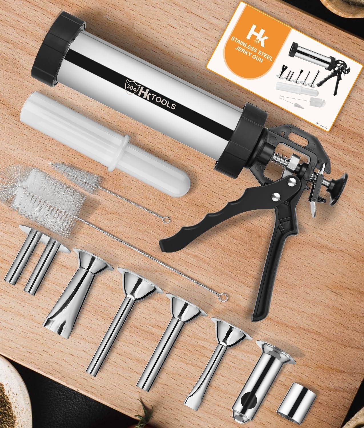 HK Jerky Gun Kits and Meatball Maker, 2.5 LB Stainless Steel Sausage Stuffer