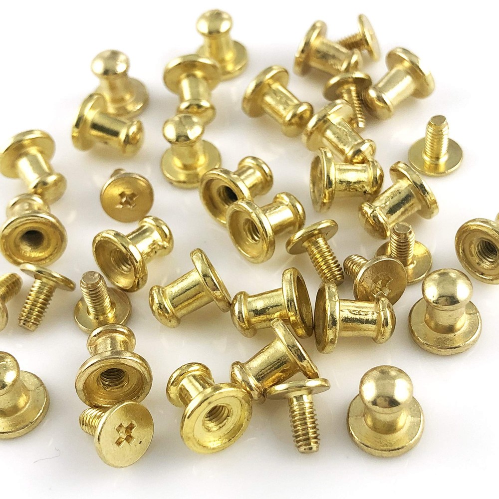 Gold Button Spikes and Studs Rivet Round Head Screw Back Leather DIY 100 SET
