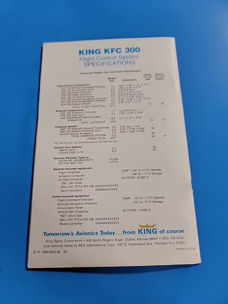 King KFC 300 Flight Control System Pilot's Manual VG++