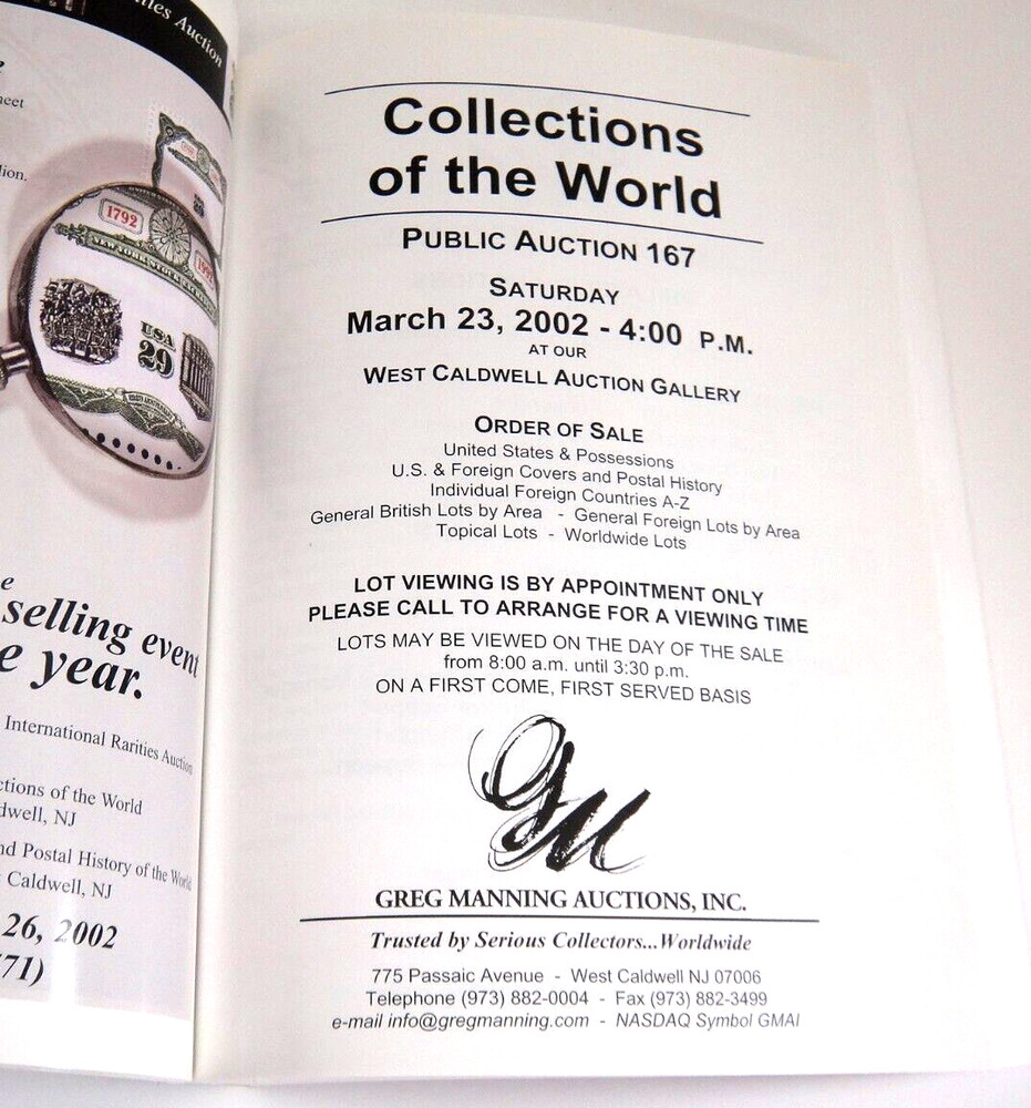 Greg Manning Stamp Auction Catalog 2002 Covers Postal History US Foreign Lots