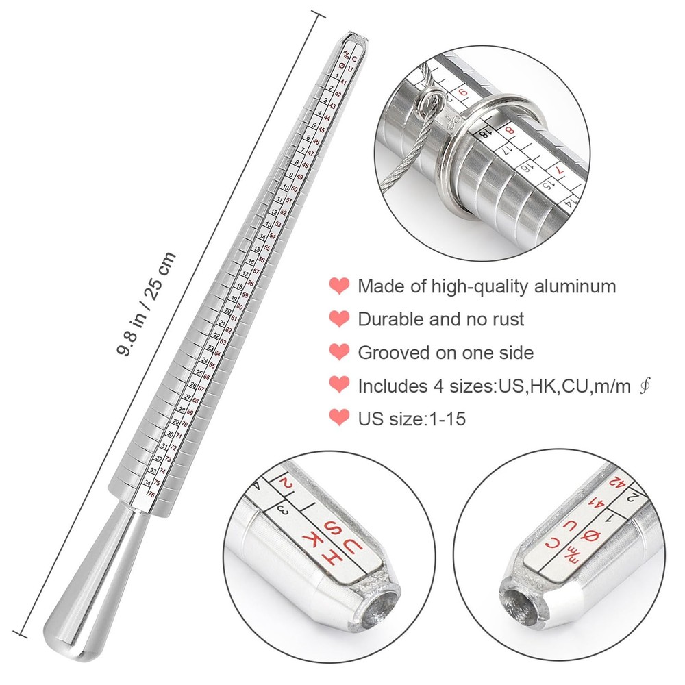 Accmor Ring Sizer US Size + HK + m/m ∮Size + CU Mandrel, Silver