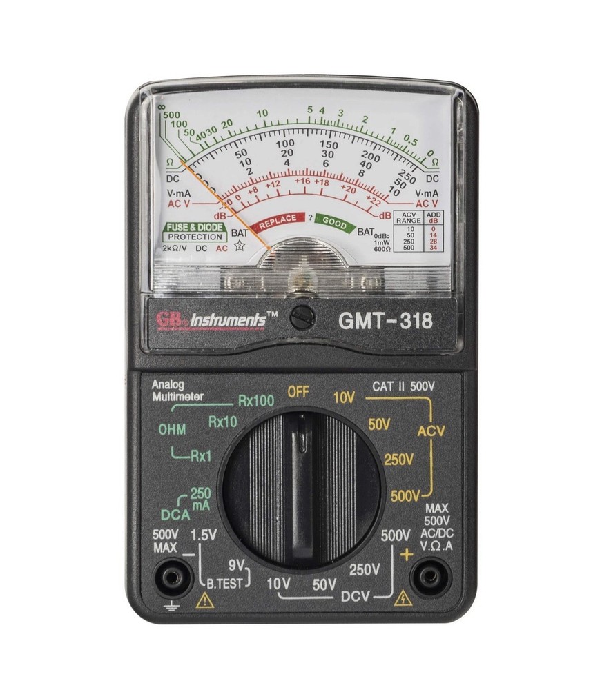 Gardner Bender GMT-318 Analog Multimeter, 6 Function, 14 Range, 500V, Black