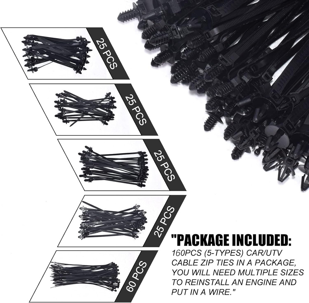 160Pcs Universal Nylon Push Mount Cable Zip Tie, Self Locking Cable Strap,Heavy