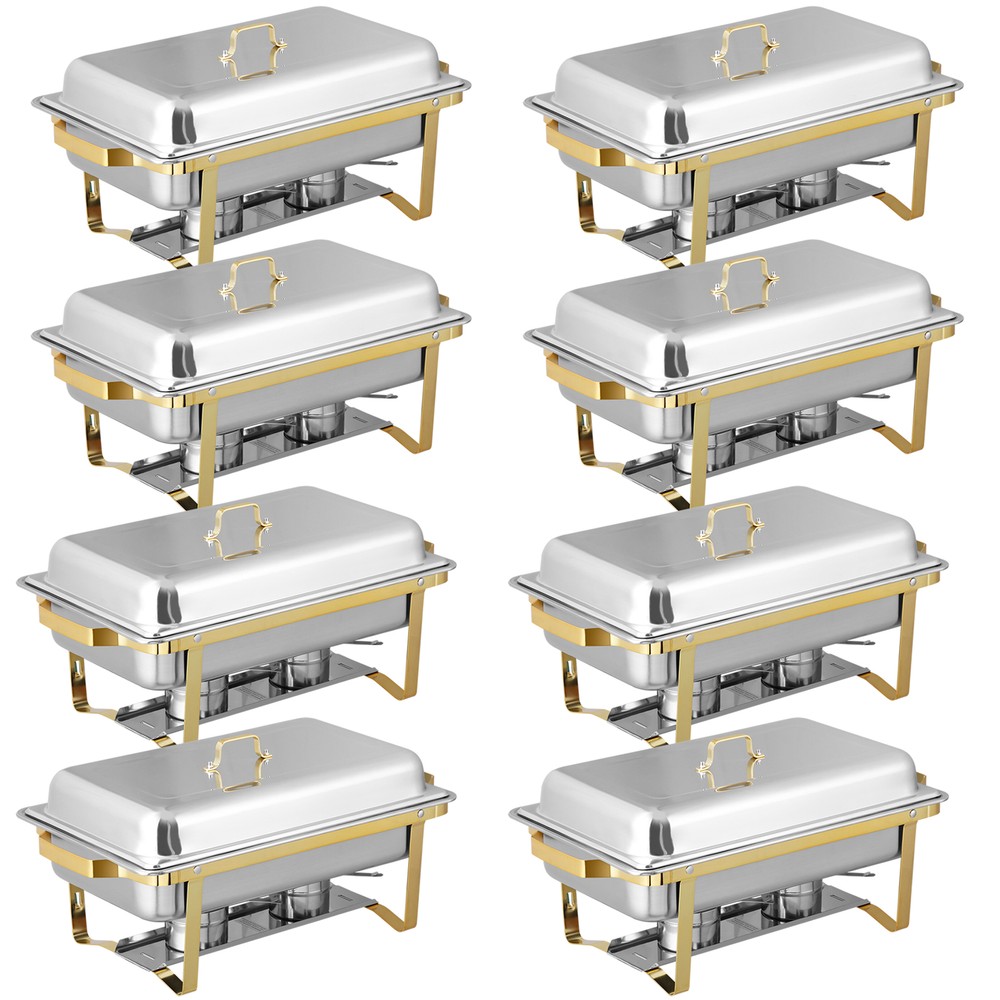 8 Qt 8 Pack Stainless Steel Rectangular Chafing Dishes Buffet Set w/Foldable Leg