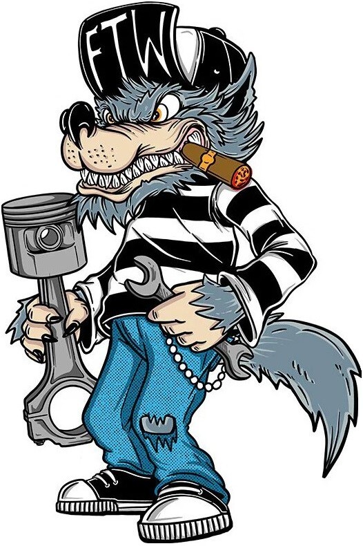 FTW WOLF MECHANIC WITH PISTON STICKER WINDOW STICKER TOOLBOX STICKER DECAL
