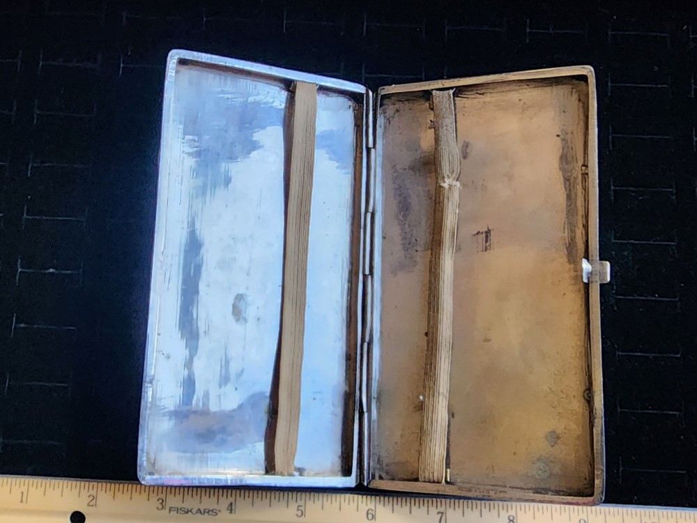 Antique 700 Silver Cigarette Case OG Straps Inside Tested+ Clasp Works