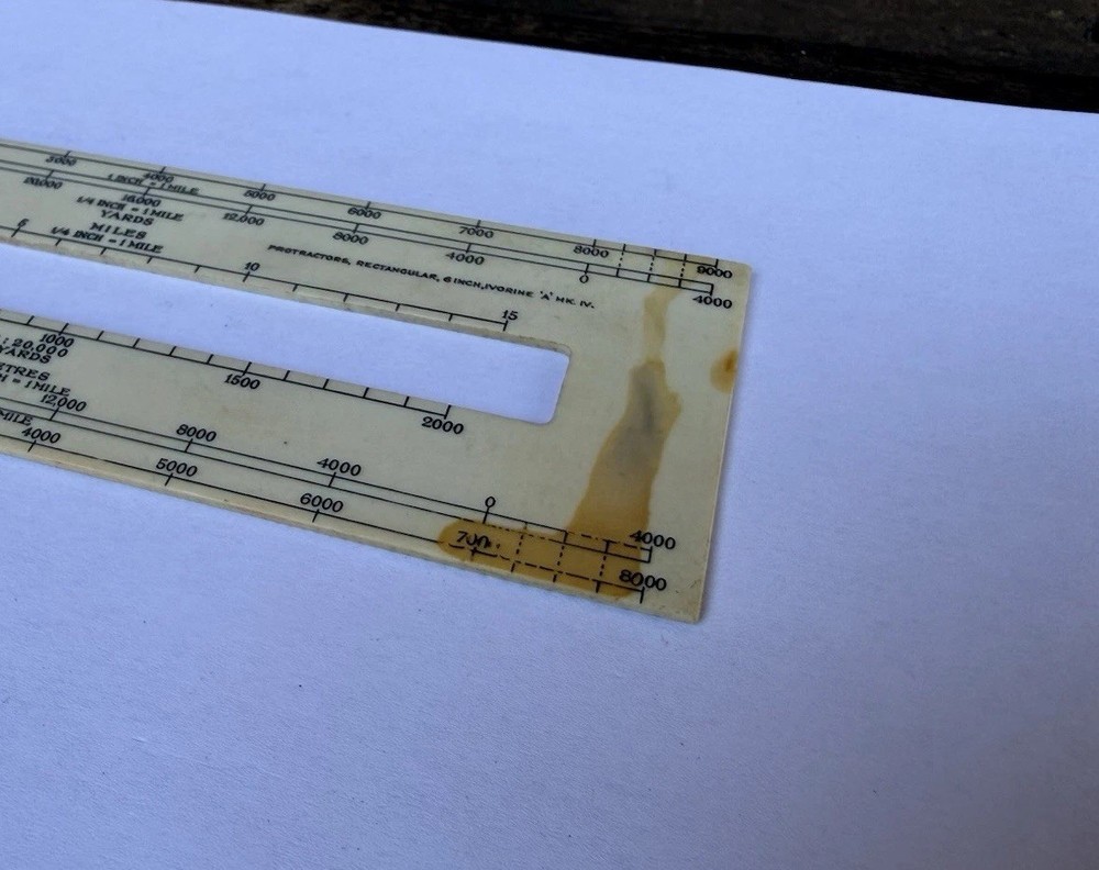 Vintage Original WW2 Ivorine 6" Rectangular Protractor Mk IV Map Measuring Tool
