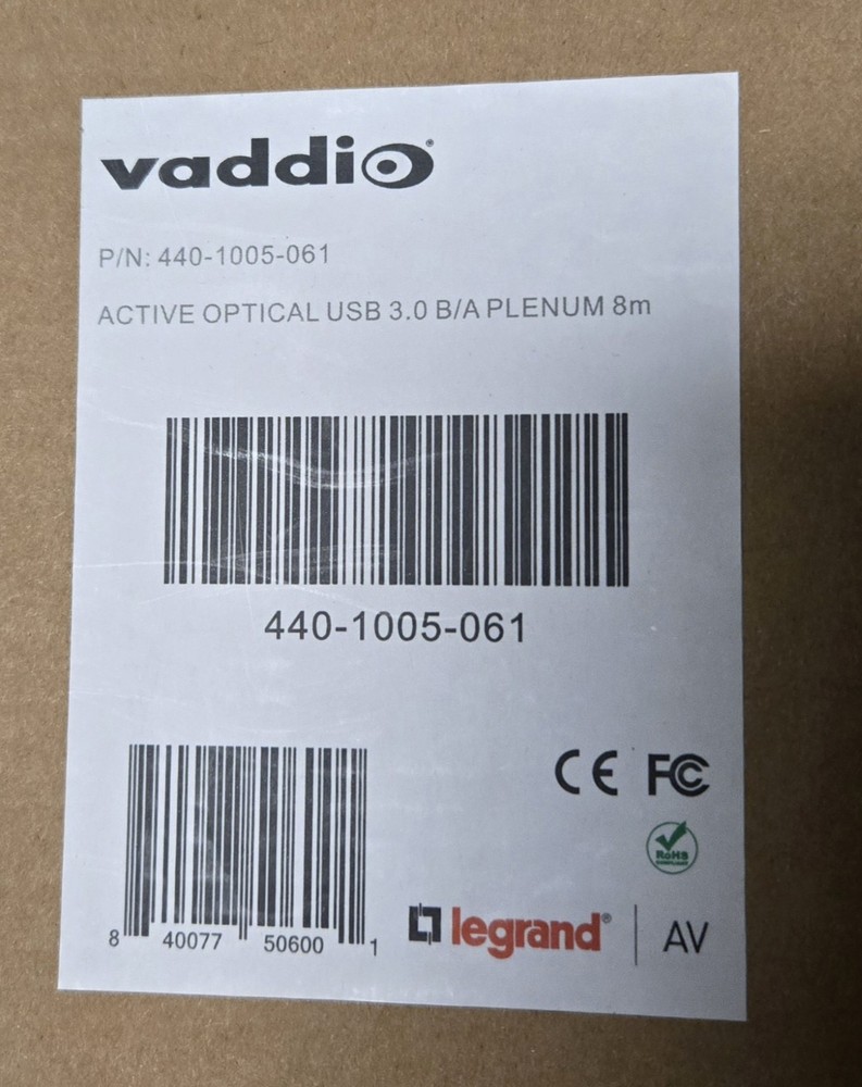 Vaddio 440-1005-061 Active Optical USB 3.0 B/A Plenum 8m