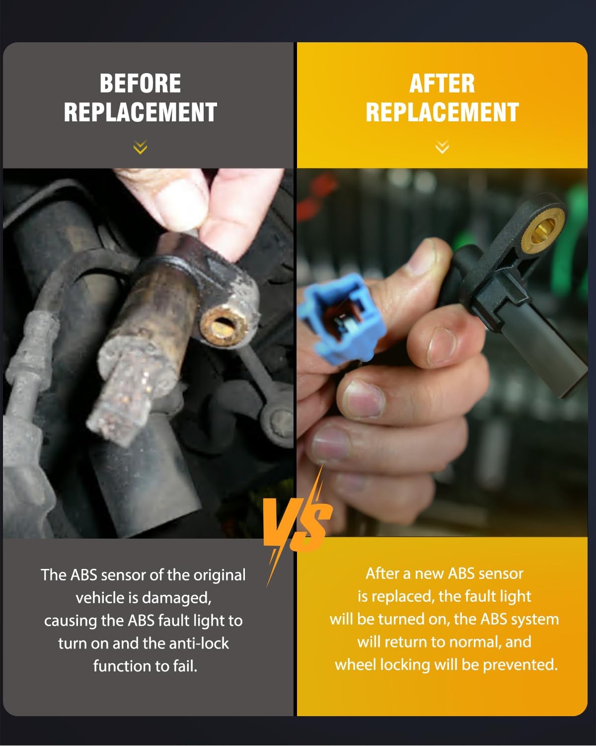 ABS Wheel Speed Sensor Front, Compatible for Jeep Grand Cherokee 2005-2010, C...