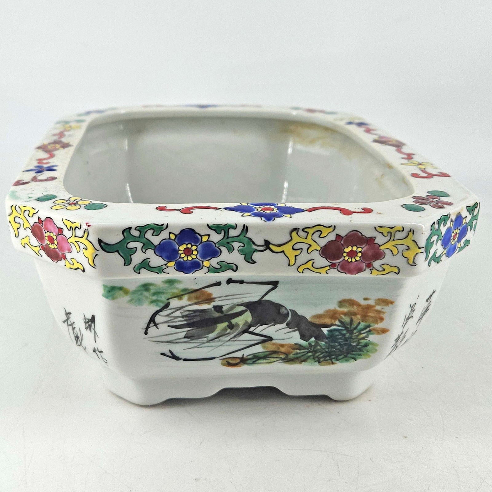 Vintage Chinese famille rose figural landscape porcelain planter